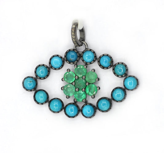 Evil Eye Emerald and Turquoise Stone Pendant