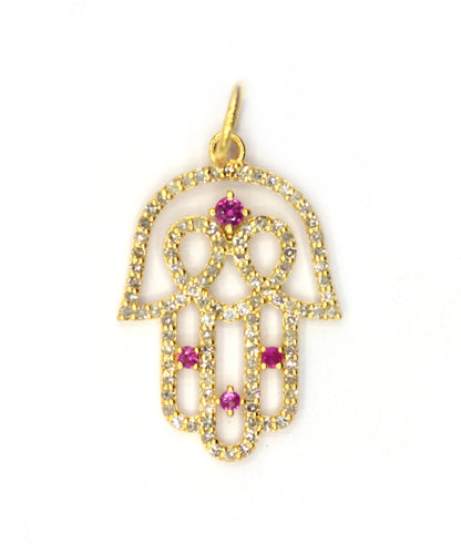 Hamsa Hand 14k Solid Gold Diamond Pendants.
