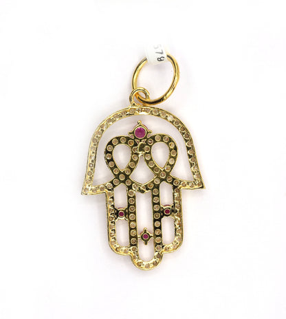 Hamsa Hand 14k Solid Gold Diamond Pendants.