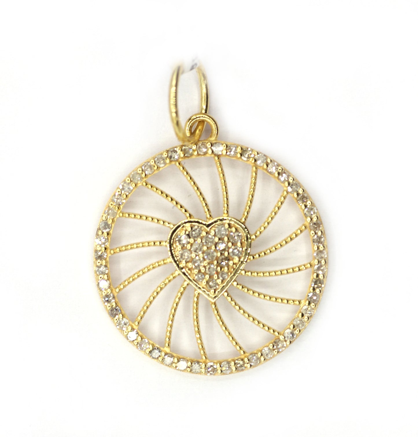 Round Heart 14k Solid Gold Diamond Pendants.