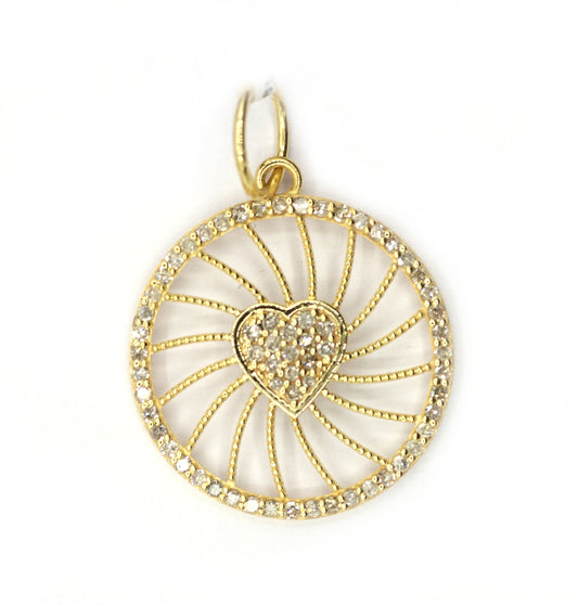 Round Heart 14k Solid Gold Diamond Pendants.