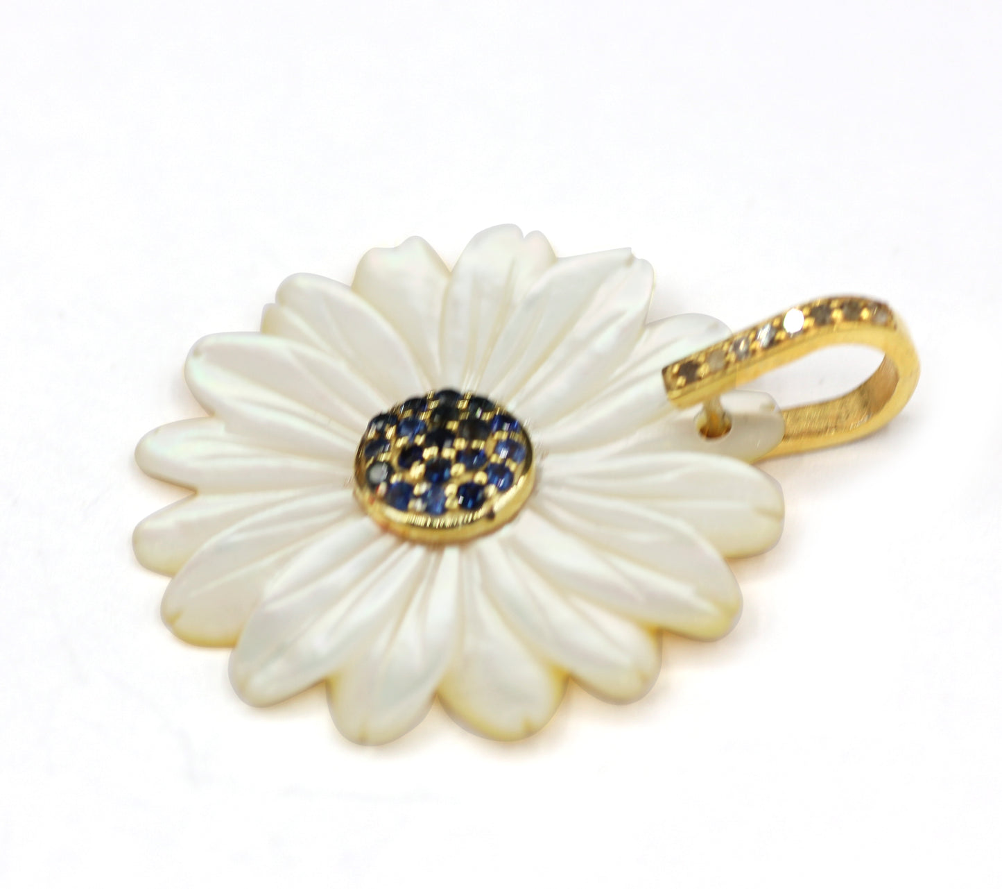 Flower Silver Diamond Pendant With Blue Sapphire Stone