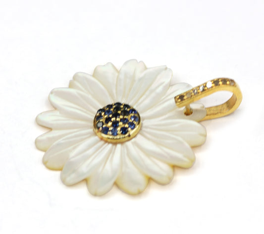 Flower Silver Diamond Pendant With Blue Sapphire Stone