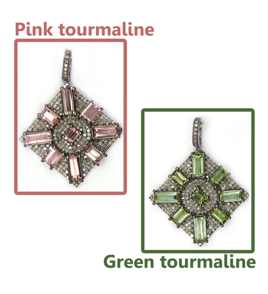 Square Silver Pave Diamond Pendant