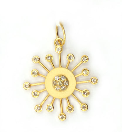 Sun Burst 14k Solid Gold Diamond Pendants.