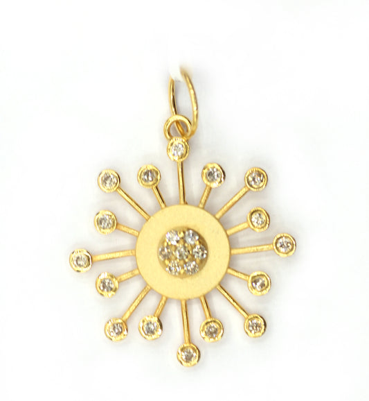 Sun Burst 14k Solid Gold Diamond Pendants.