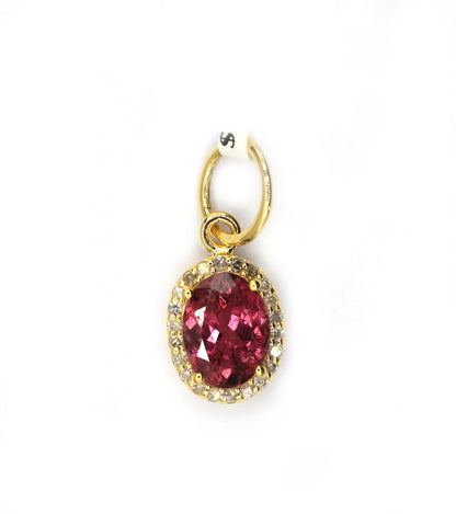 Oval 14k Solid Gold Diamond Pendants With Pink Tourmaline