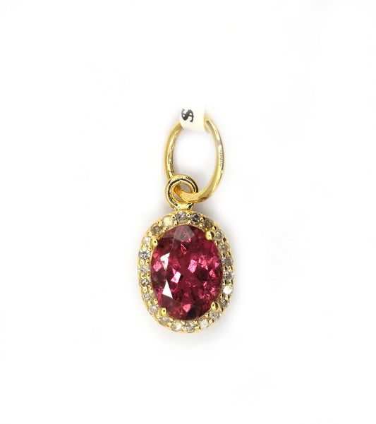 Oval 14k Solid Gold Diamond Pendants With Pink Tourmaline