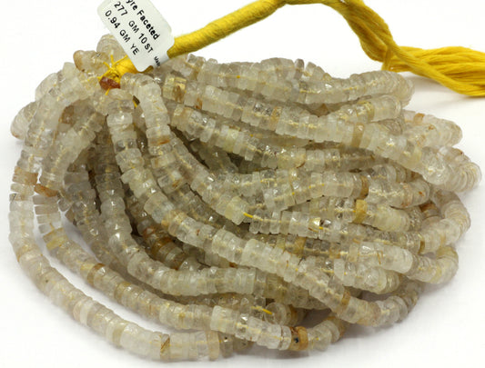Golden Rutile Faceted Heshi, Faceted Donut, Faceted Tyre