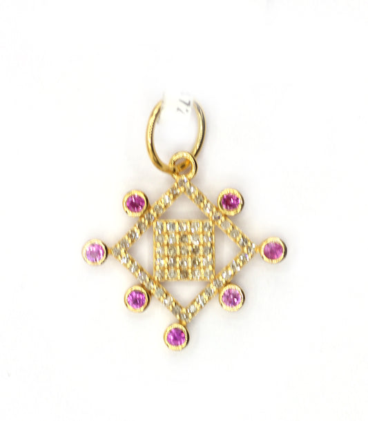 Square 14k Solid Gold Diamond Pendants.