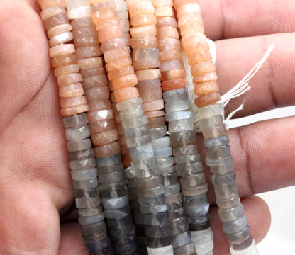 Multi Moonstone Faceted Heshi, Faceted Donut, Faceted Tyre