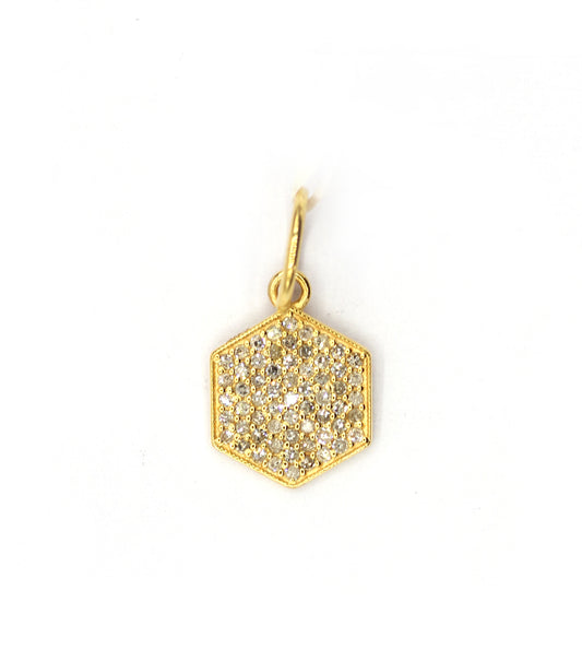 Hexagon 14k Solid Gold Diamond Pendants.