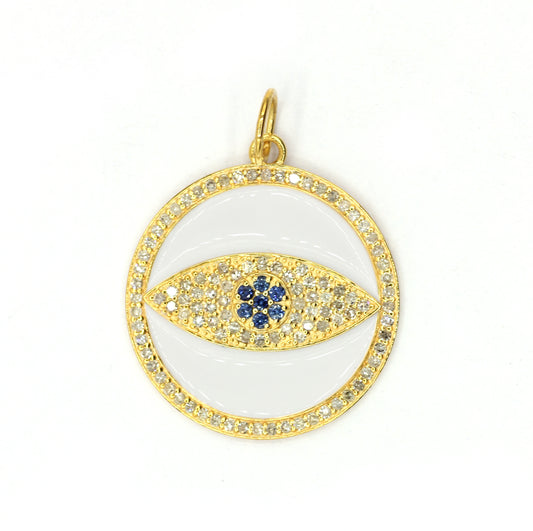 Evil Eye 14k Solid Gold Diamond Pendants.