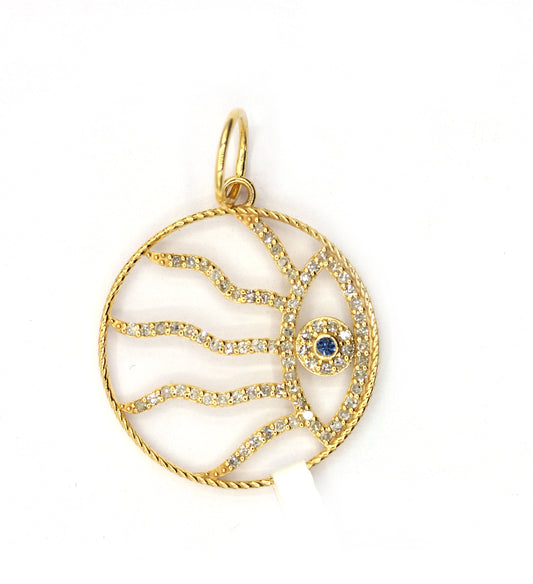 Sun Evil Eye 14k Solid Gold Diamond Pendants.
