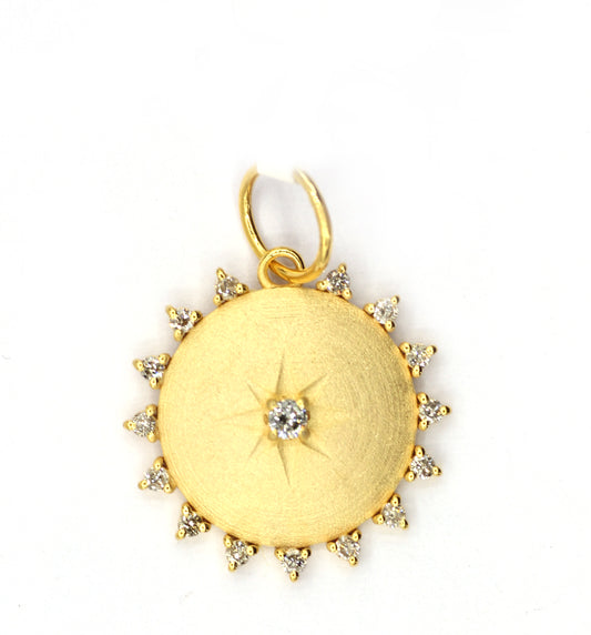 Round Disk on Star 14k Solid Gold Diamond Pendants.