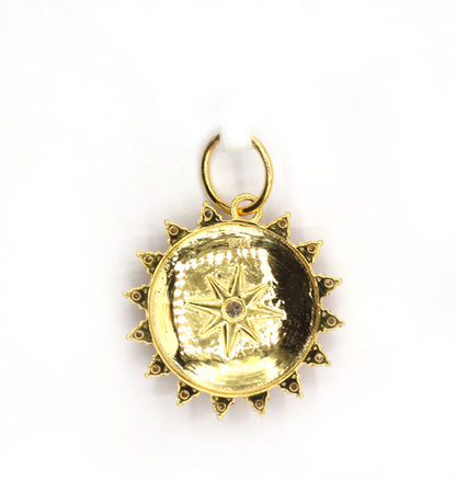 Round Disk on Star 14k Solid Gold Diamond Pendants.