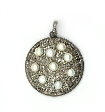 Round Silver Pave Diamond Pendant
