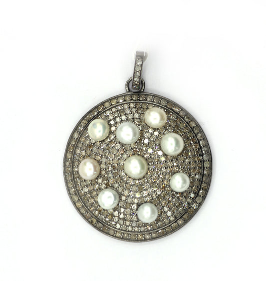 Round Silver Pave Diamond Pendant