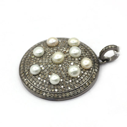 Round Silver Pave Diamond Pendant