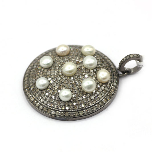 Round Silver Pave Diamond Pendant