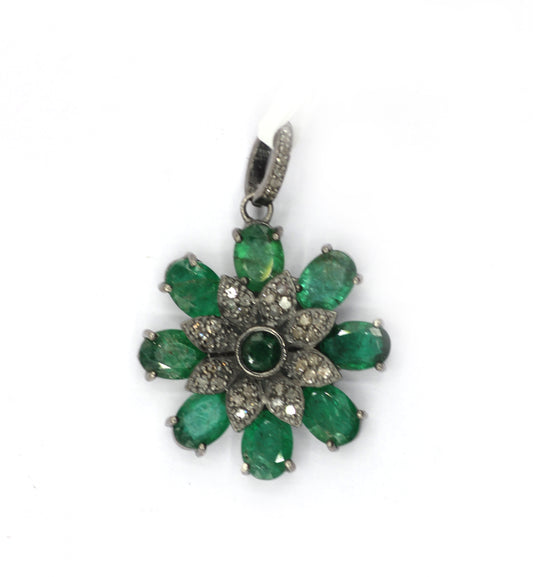 Flower Silver Pave Diamond Pendant