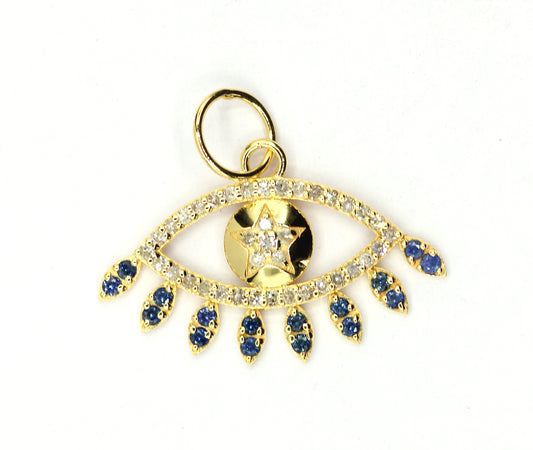 Evil Eye 14k Solid Gold Diamond Pendants.