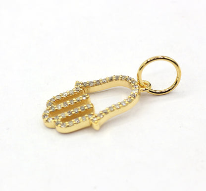 Hamsa Hand 14k Solid Gold Diamond Pendants.