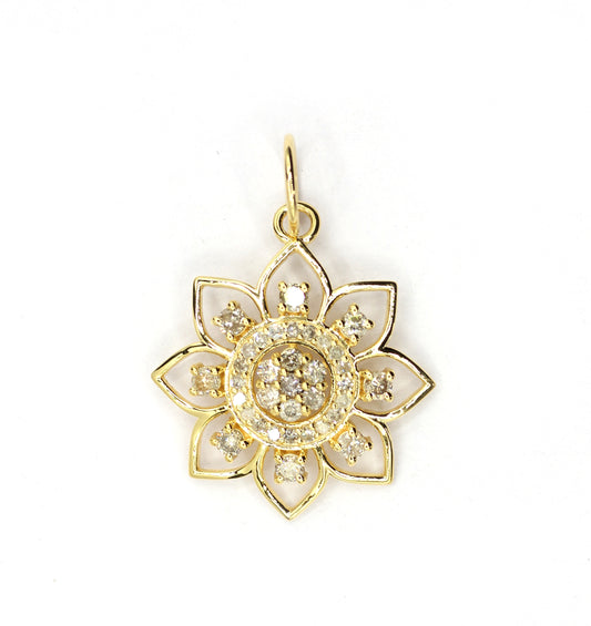 Flower 14k Solid Gold Diamond Pendants.