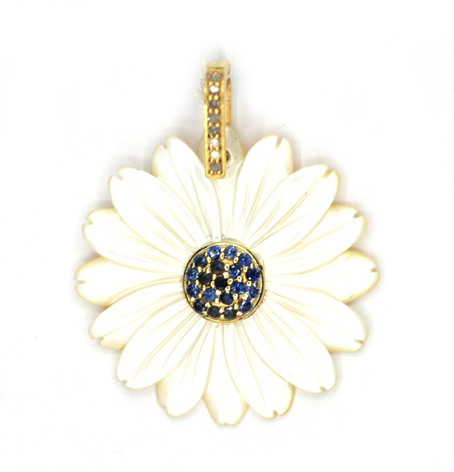 Flower Silver Diamond Pendant With Blue Sapphire Stone