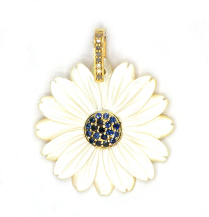 Flower Silver Diamond Pendant With Blue Sapphire Stone