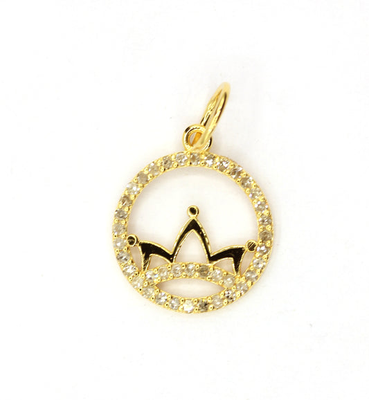 Round With Crown 14k Solid Gold Diamond Pendants.
