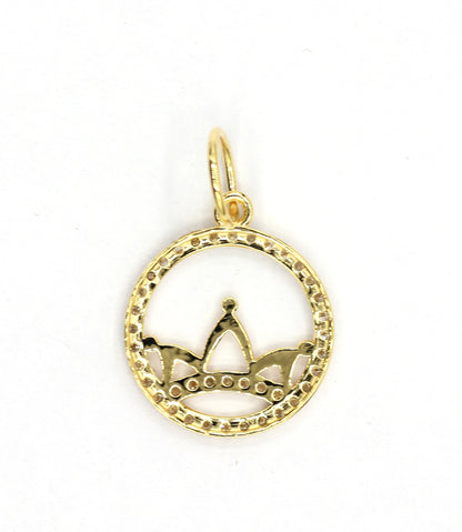 Round With Crown 14k Solid Gold Diamond Pendants.