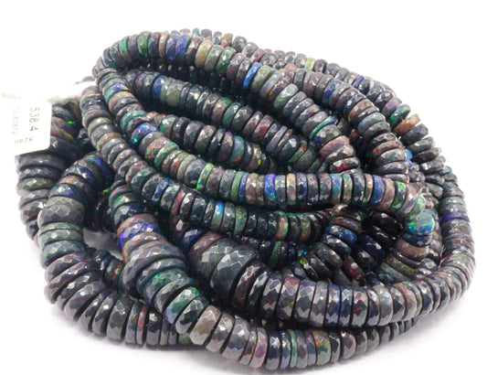 Black Opal Faceted Heshi, Faceted Donut, Faceted Tyre, Dyed Color