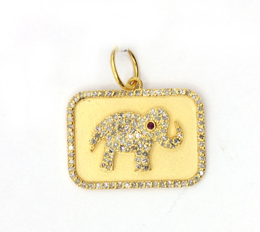 Rectangle Shape on Elephant 14k Solid Gold Diamond Pendants.
