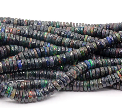 Black Opal Faceted Heshi, Faceted Donut, Faceted Tyre, Dyed Color