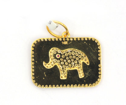 Rectangle Shape on Elephant 14k Solid Gold Diamond Pendants.