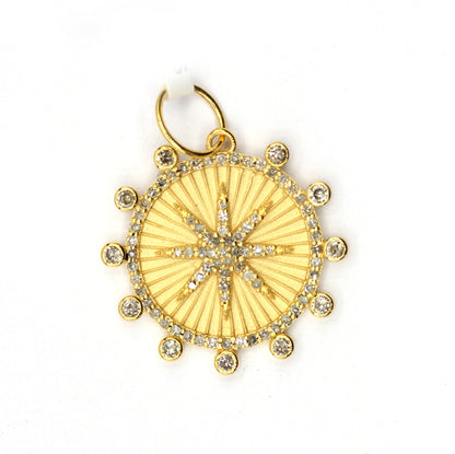 Round Disk On Star 14k Solid Gold Diamond Pendants.