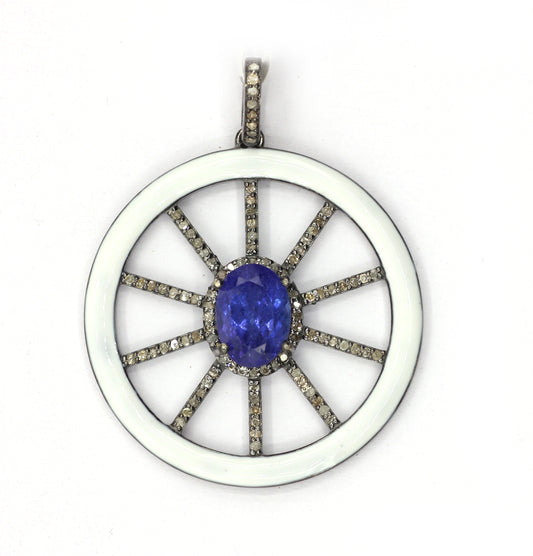 Enamel Round Shaped Diamond Pendant