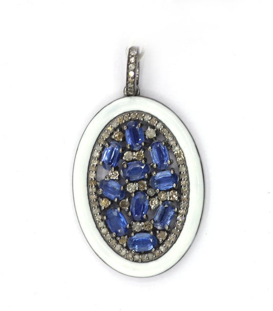 Enamel Oval Shaped Diamond Pendant