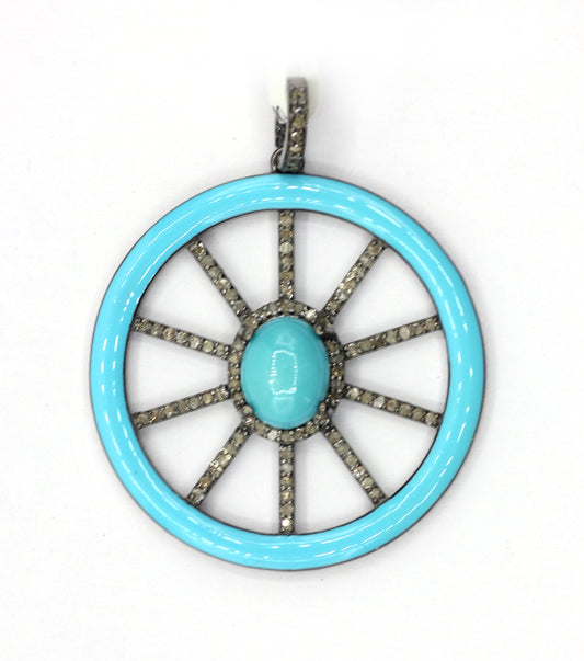 Enamel Round Shaped Diamond Pendant