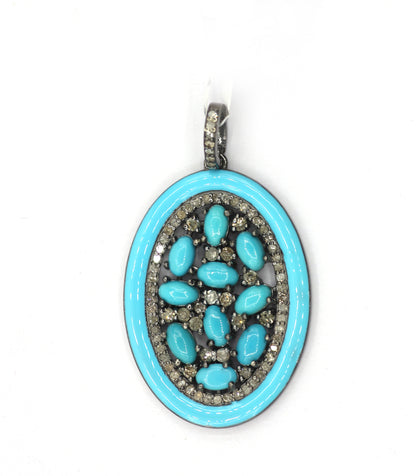 Enamel Oval Shaped Diamond Pendant