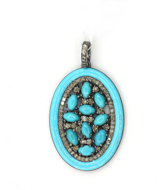 Enamel Oval Shaped Diamond Pendant