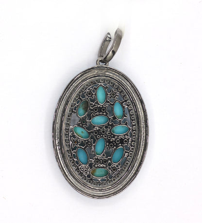 Enamel Oval Shaped Diamond Pendant