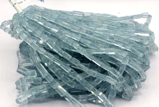 Aquamarine faceted Tube Bead, Size 10x5 mm
