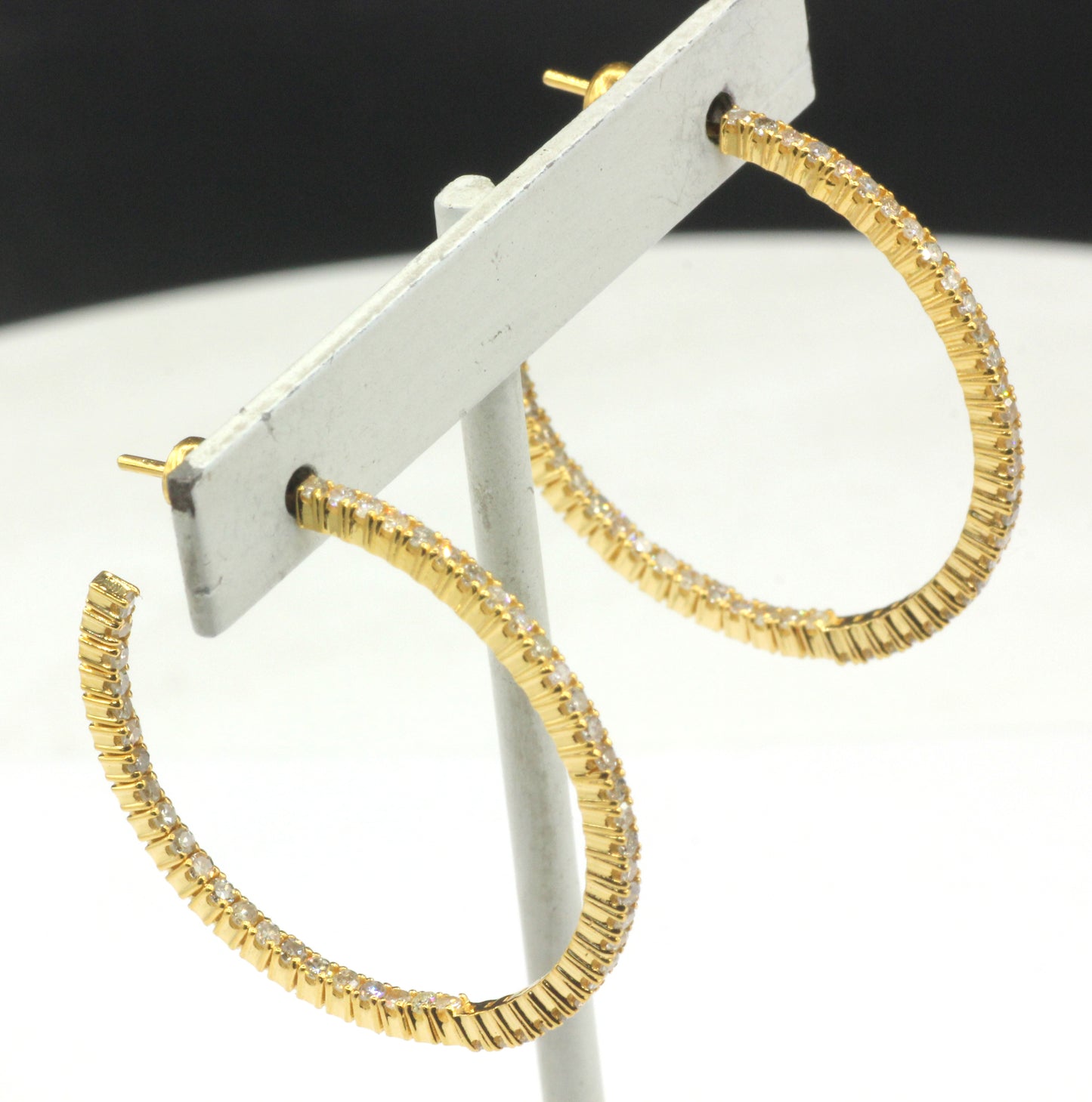 Hoop loop 14k Solid Gold Diamond Earring. Genuine handmade pave diamond Earring. 14k Solid Gold Diamond Earring..