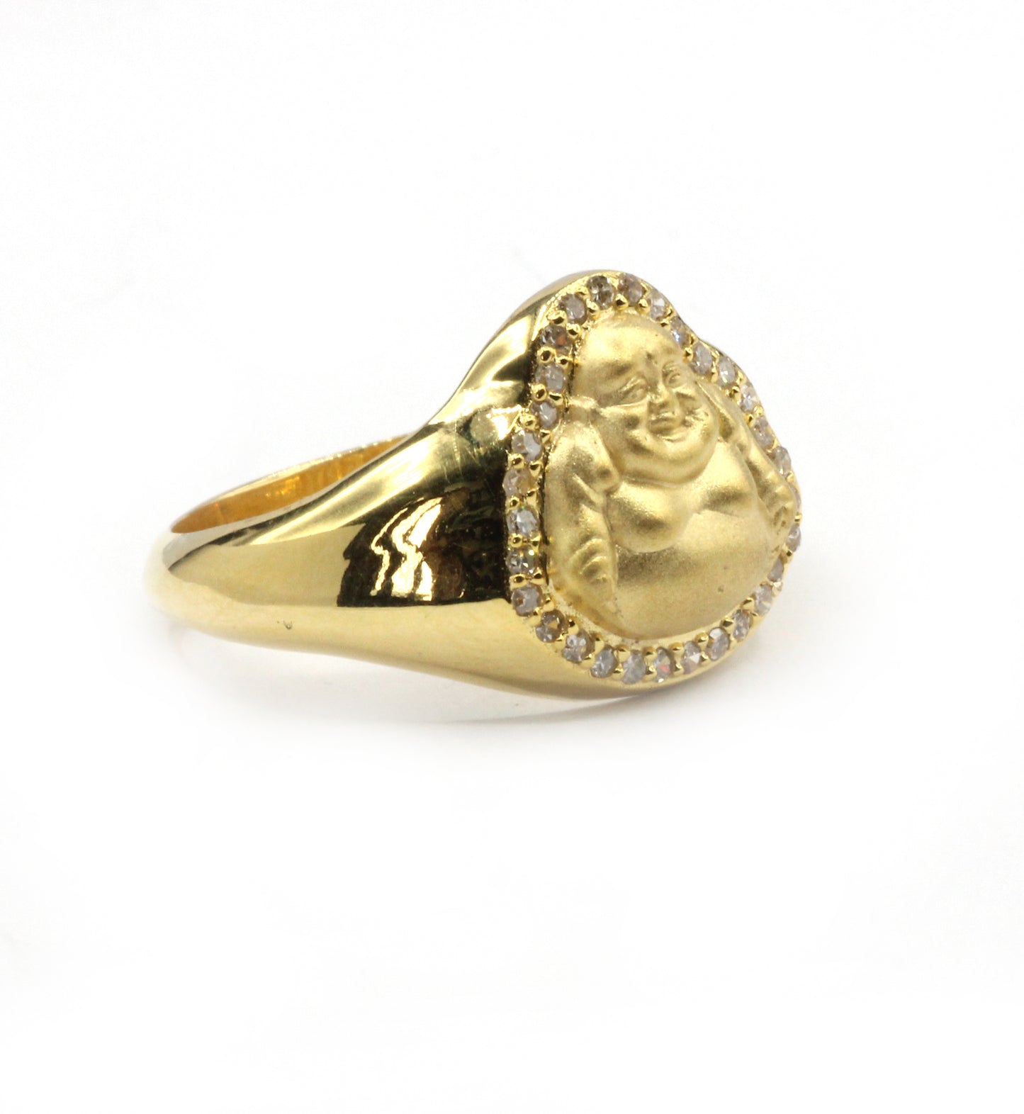 Laughing Buddha 14k Solid Gold Diamond Rings.Genuine handmade pave diamond Rings.
