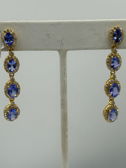 Tanzanite 14k Solid Gold Diamond Earring. Genuine handmade pave diamond Earring. 14k Solid Gold Diamond Earring..