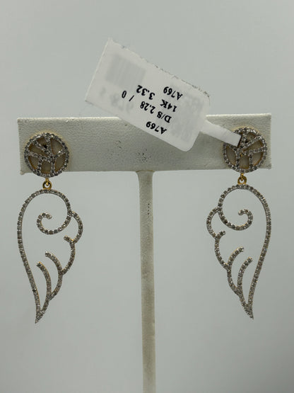 Wings 14k Solid Gold Diamond Earring