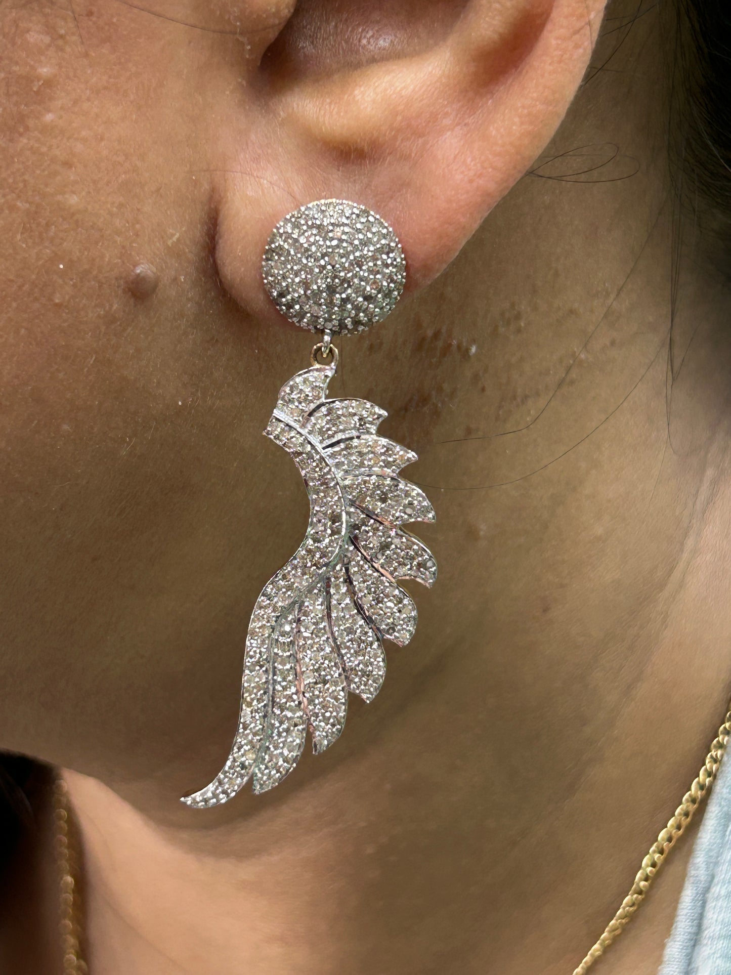 Wings 14k Solid Gold Diamond Earring
