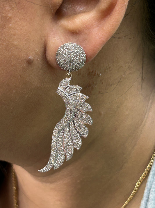 Wings 14k Solid Gold Diamond Earring. Genuine handmade pave diamond Earring. 14k Solid Gold Diamond Earring..